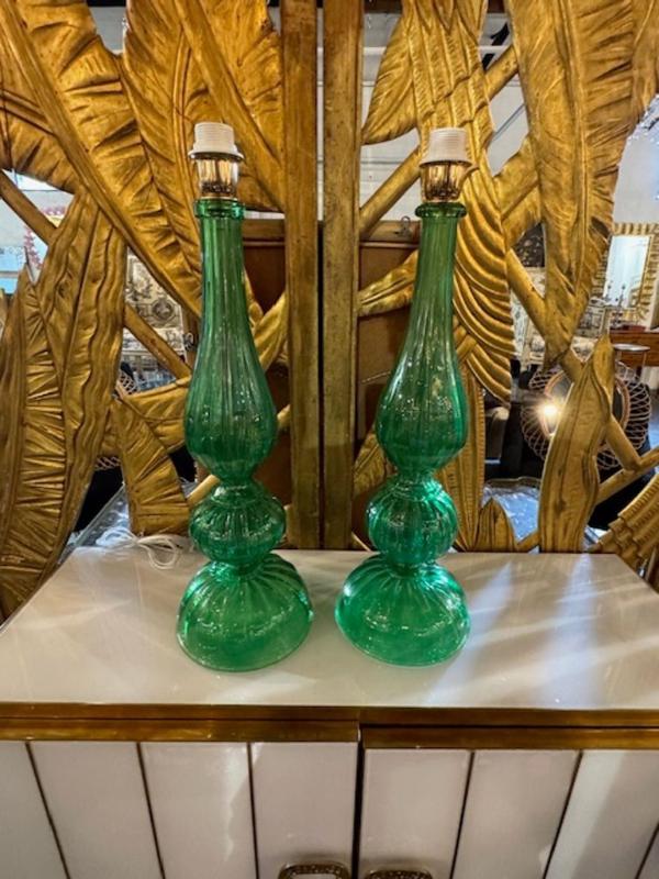 Pair of Murano Kelly Green Lamps - Image 5