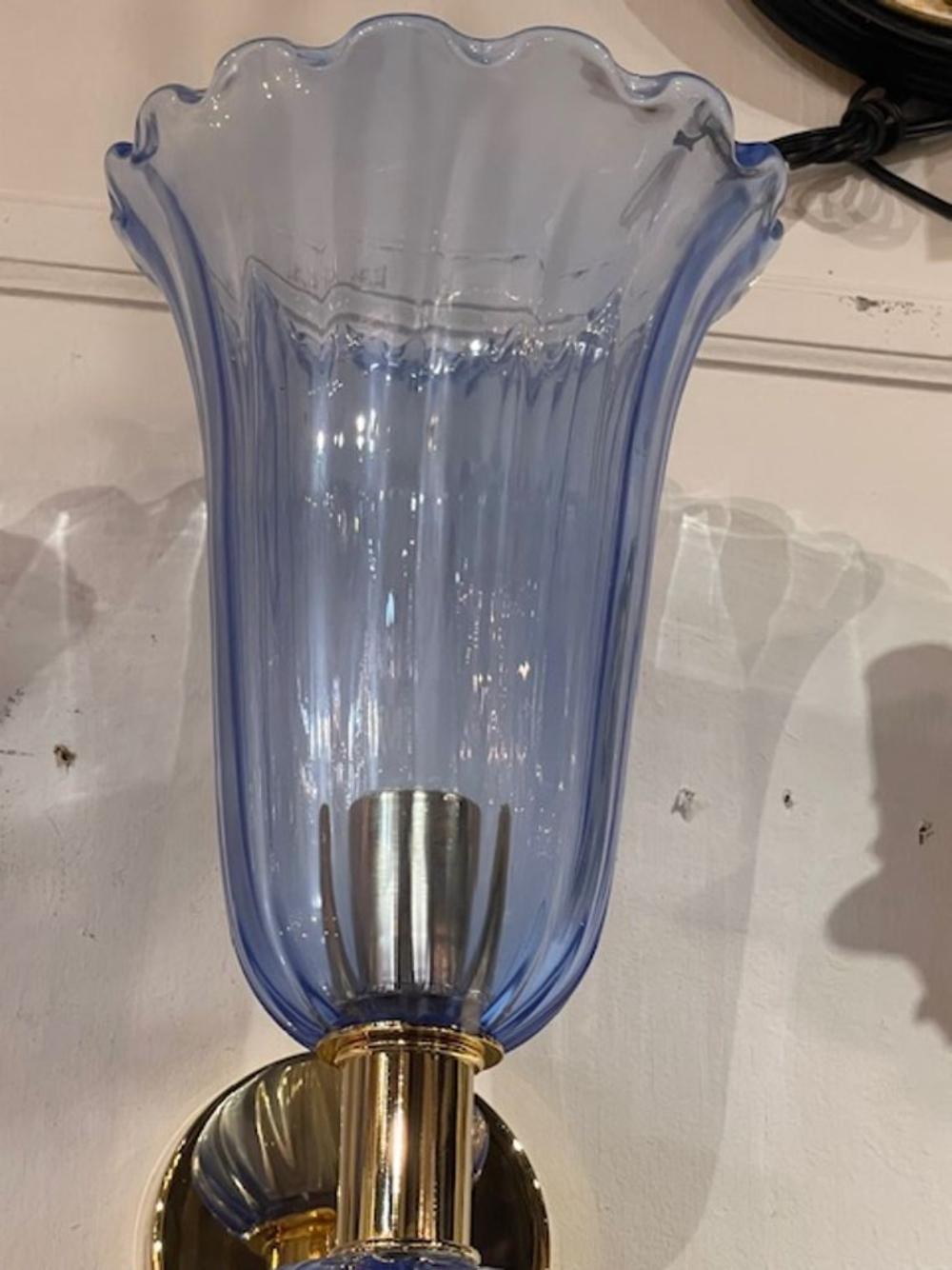 Pair of Murano Blue Glass and Brass Sconces - Image 6