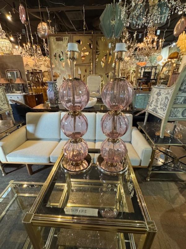 Pair of Murano Lavender Ball Lamps - Image 7