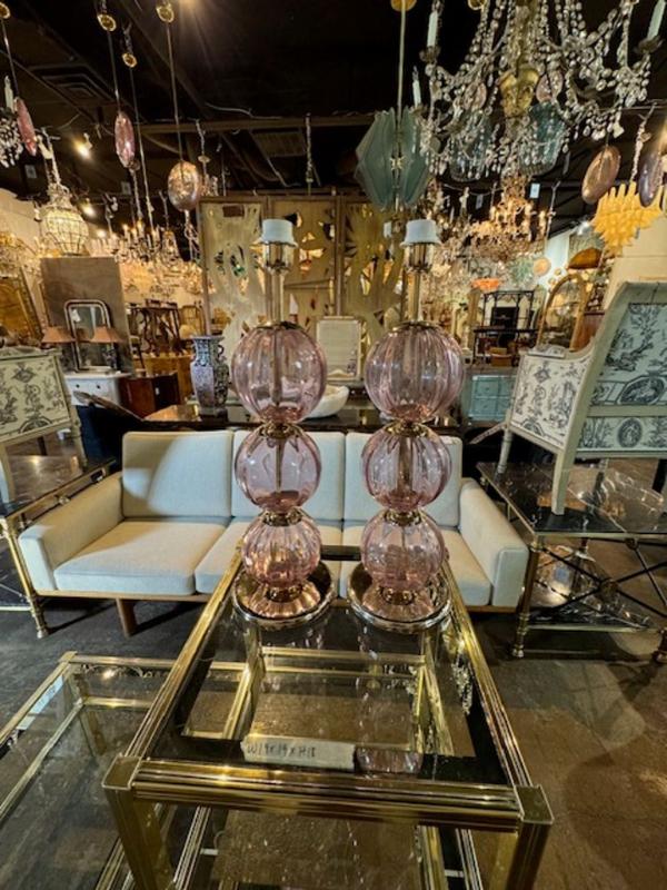Pair of Murano Lavender Ball Lamps - Image 8