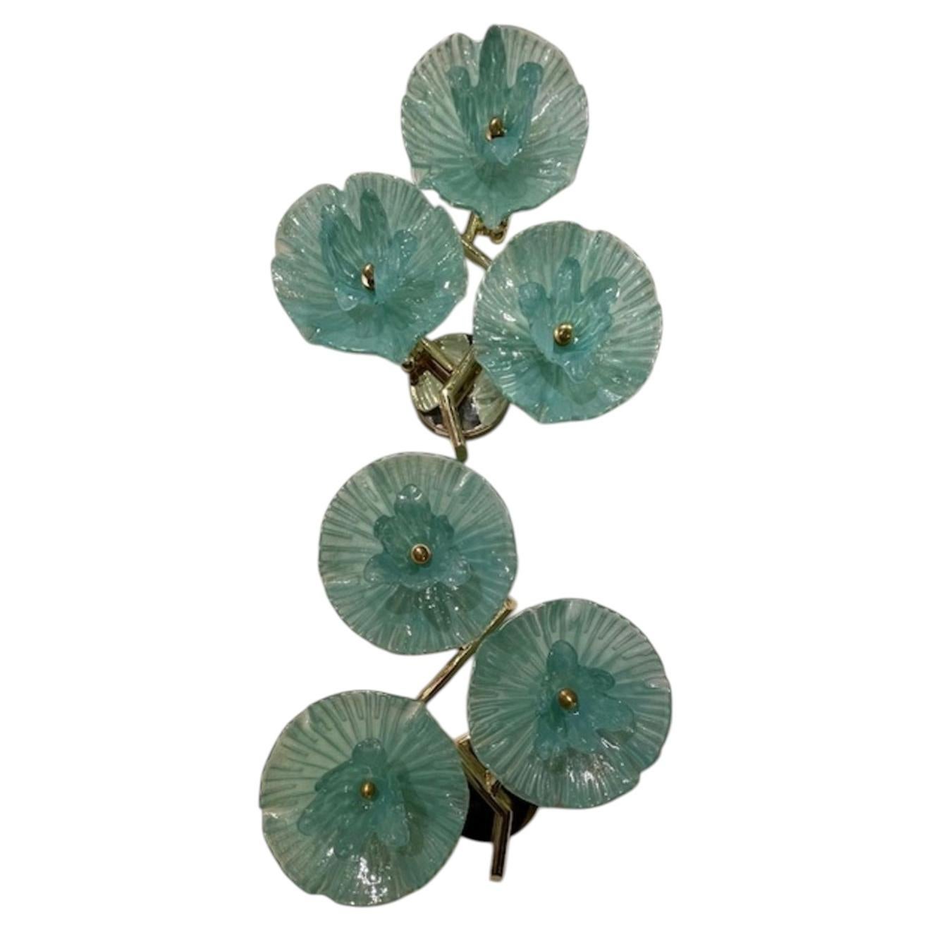 Pair of Murano Green Flower Disc Sconces