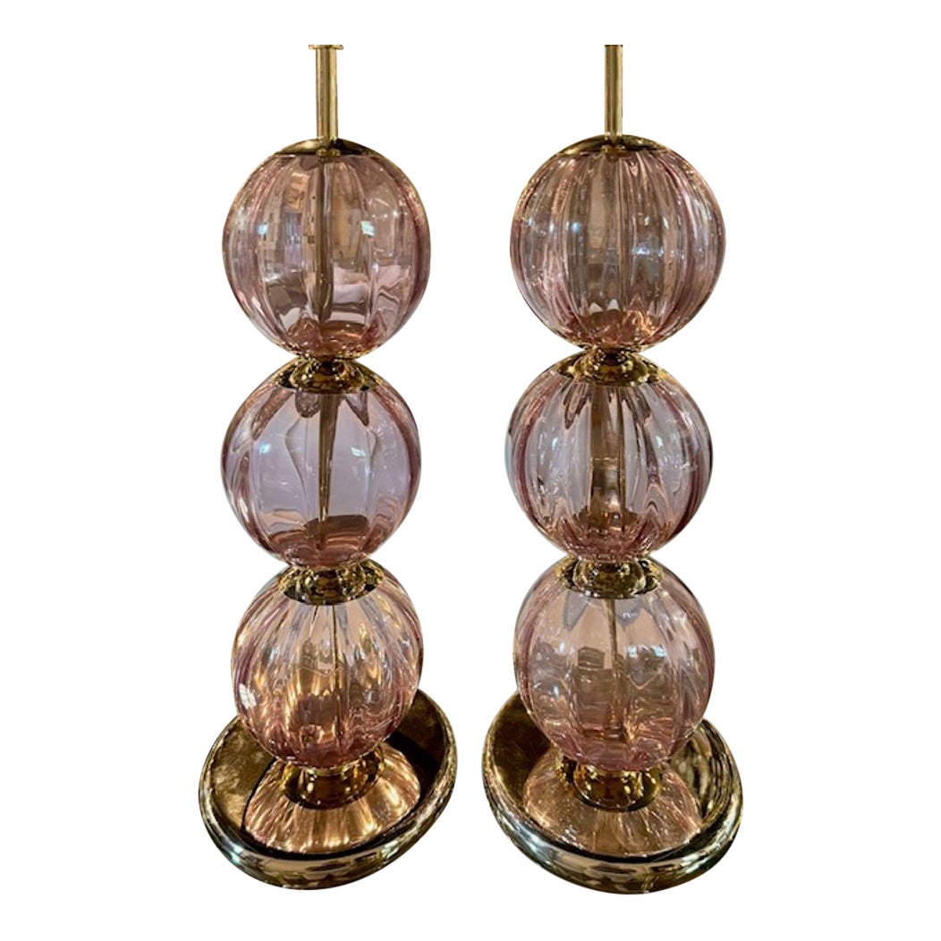 Pair of Murano Lavender Ball Lamps