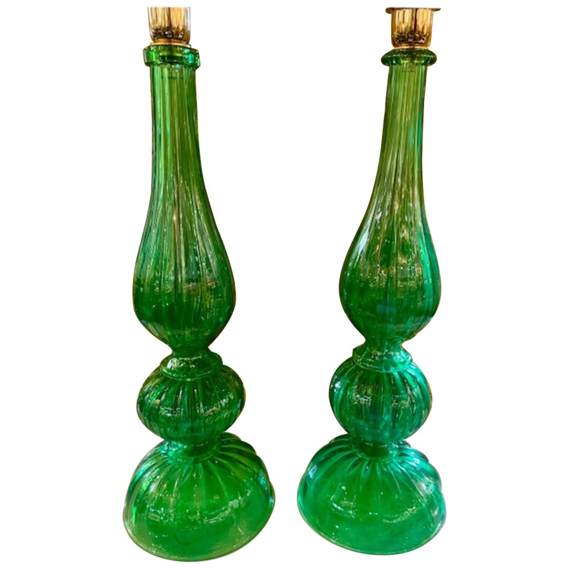 Pair of Murano Kelly Green Lamps