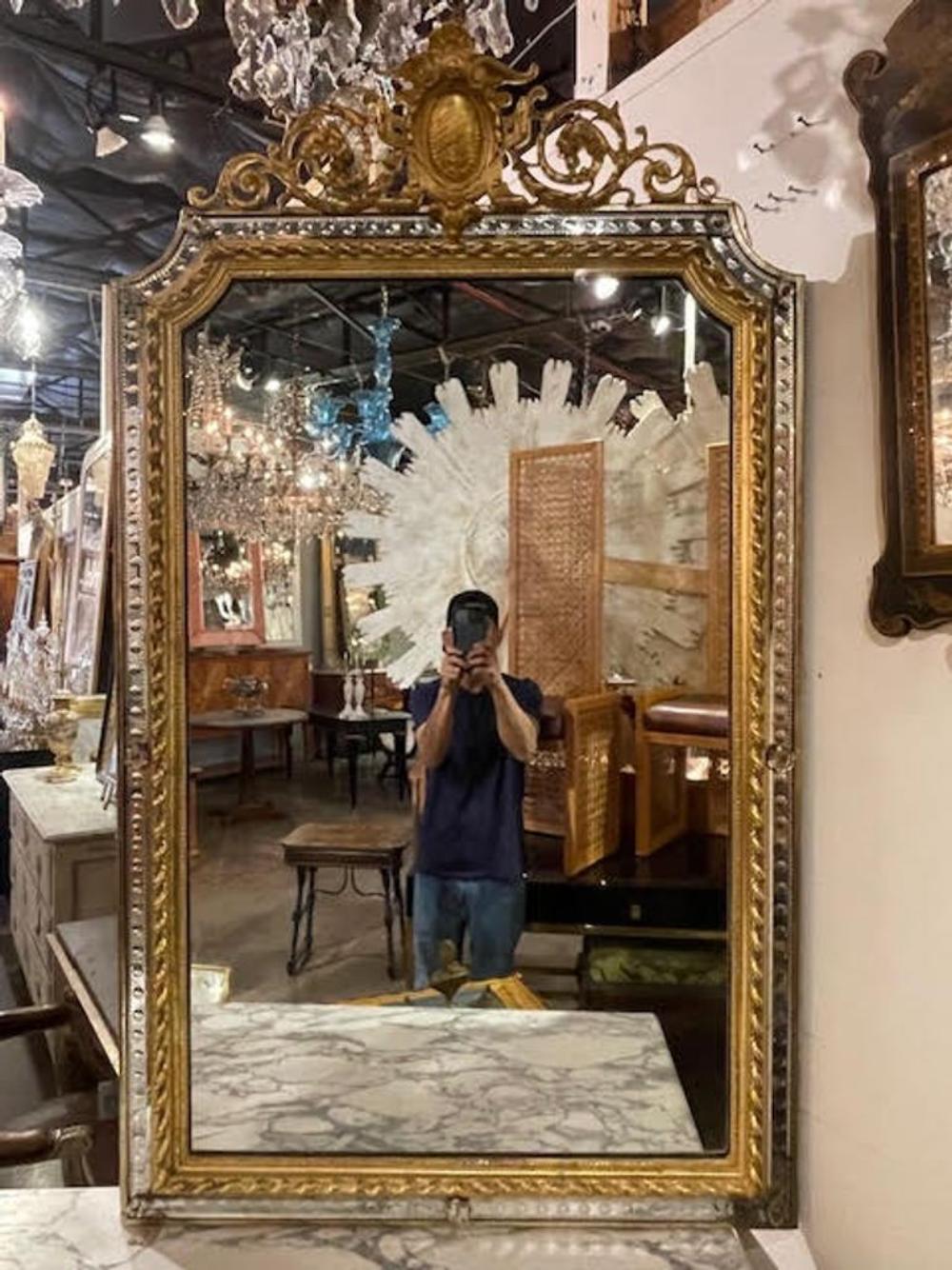 19th c. French Louis XVI Giltwood and Etched Mirror - Image 2