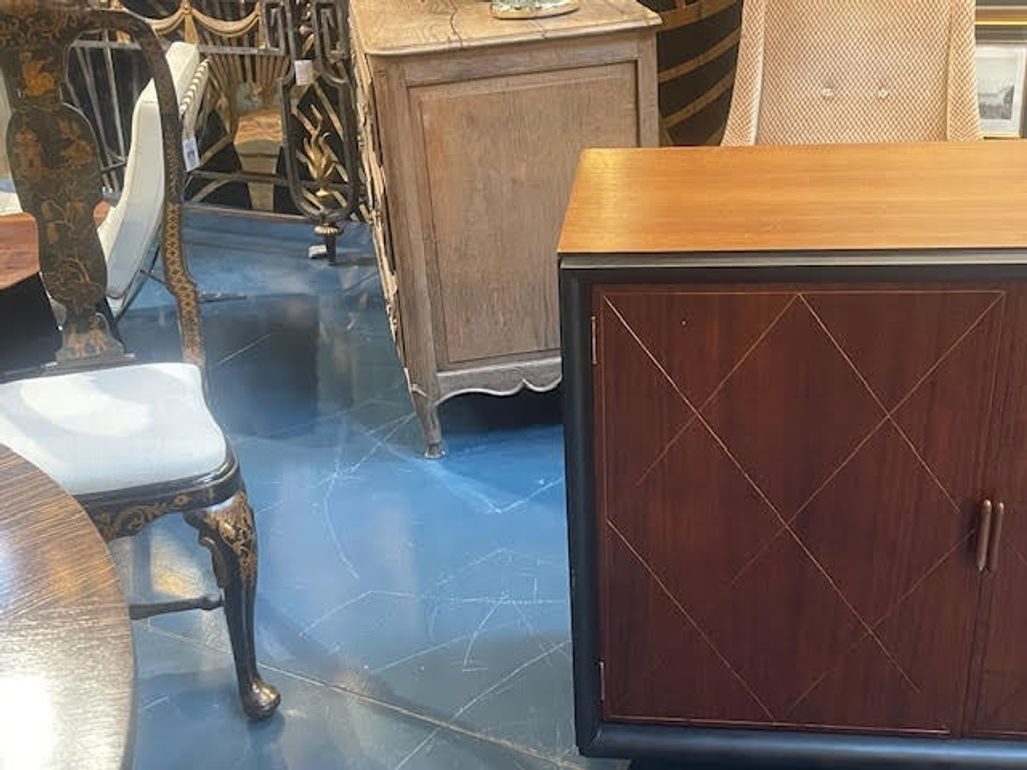 Pair of French MCM Brass Inlaid Mahogany and Ebony Side Cabinets - Image 2