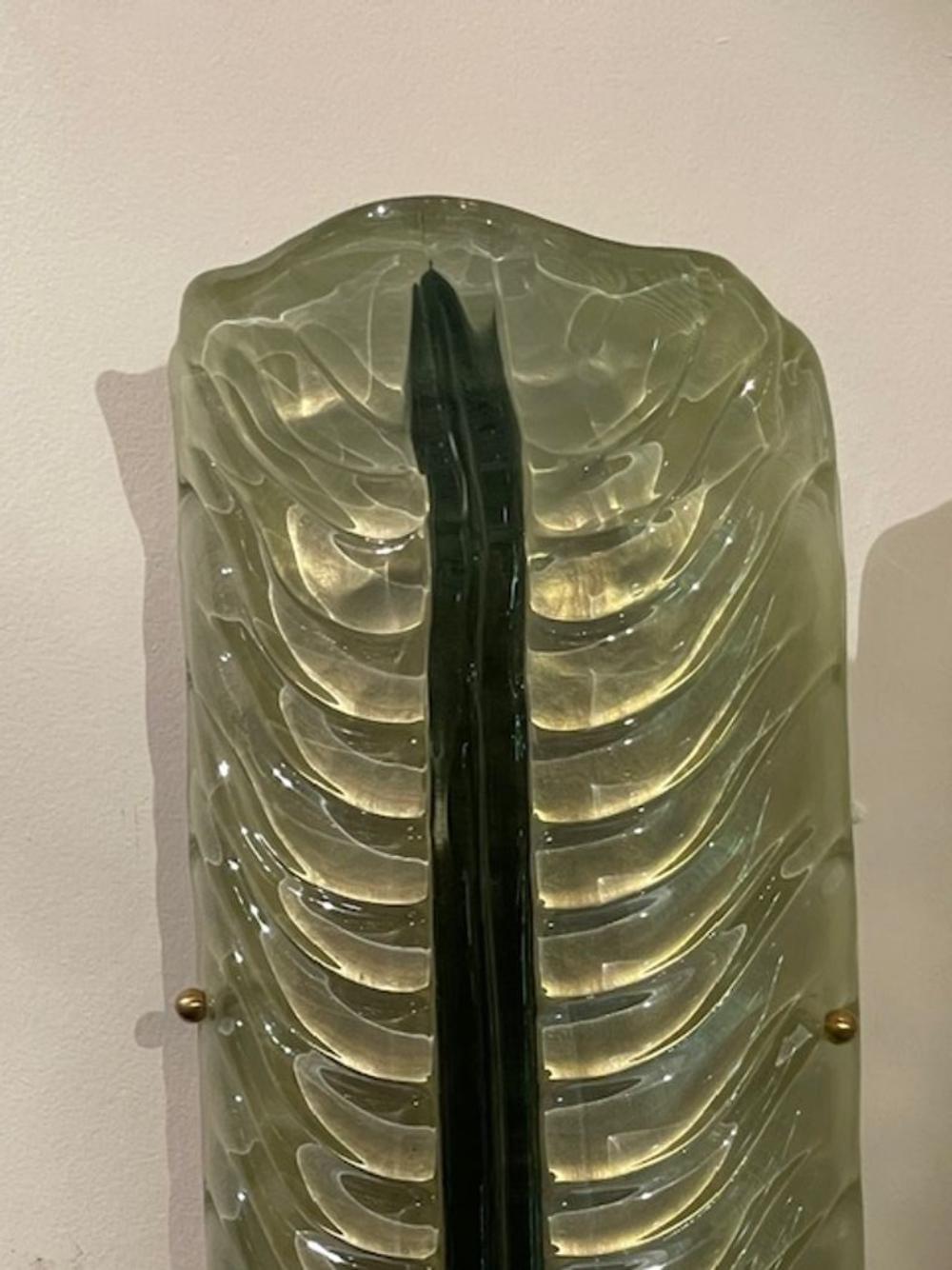 Pair of Modern Murano Large Green Leaf Sconces - Image 2