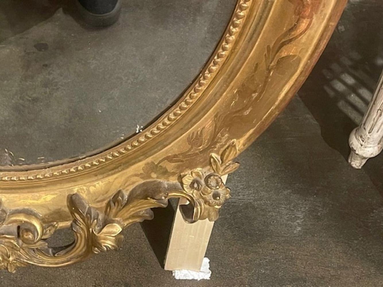19th c. French Ornately Carved Giltwood Oval Mirror - Image 2