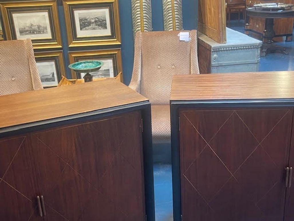 Pair of French MCM Brass Inlaid Mahogany and Ebony Side Cabinets - Image 3