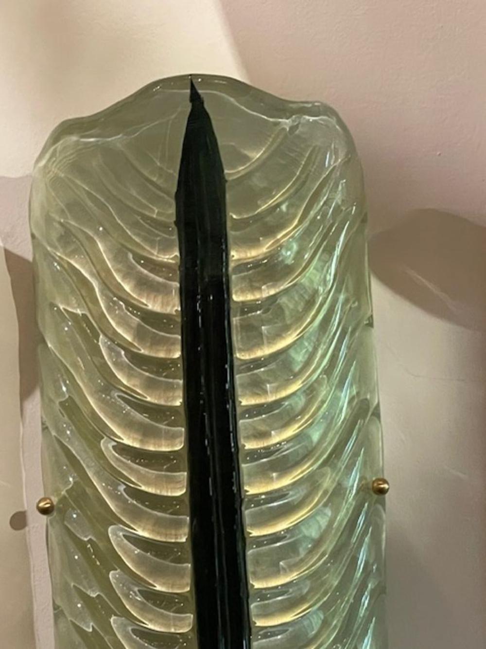 Pair of Modern Murano Large Green Leaf Sconces - Image 3