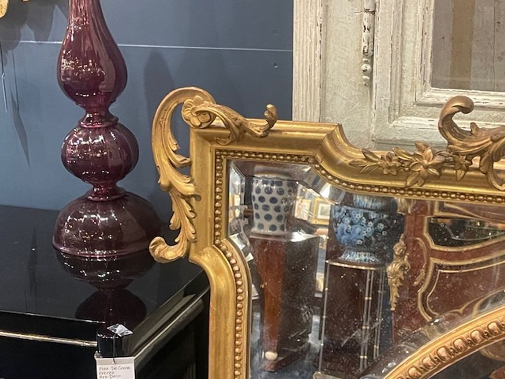 19th c. French Louis XV Giltwood Over Mantel Mirror - Image 3