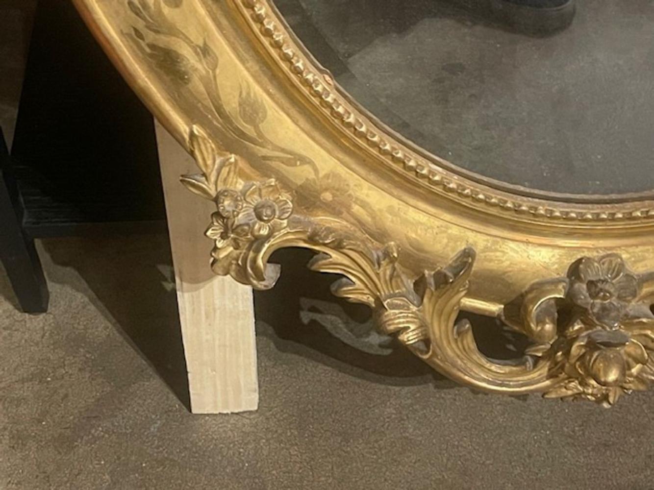 19th c. French Ornately Carved Giltwood Oval Mirror - Image 3