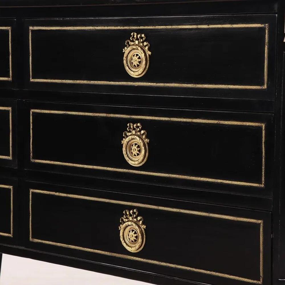 Vintage French Jansen Manner Black Lacquered Dresser - Image 3