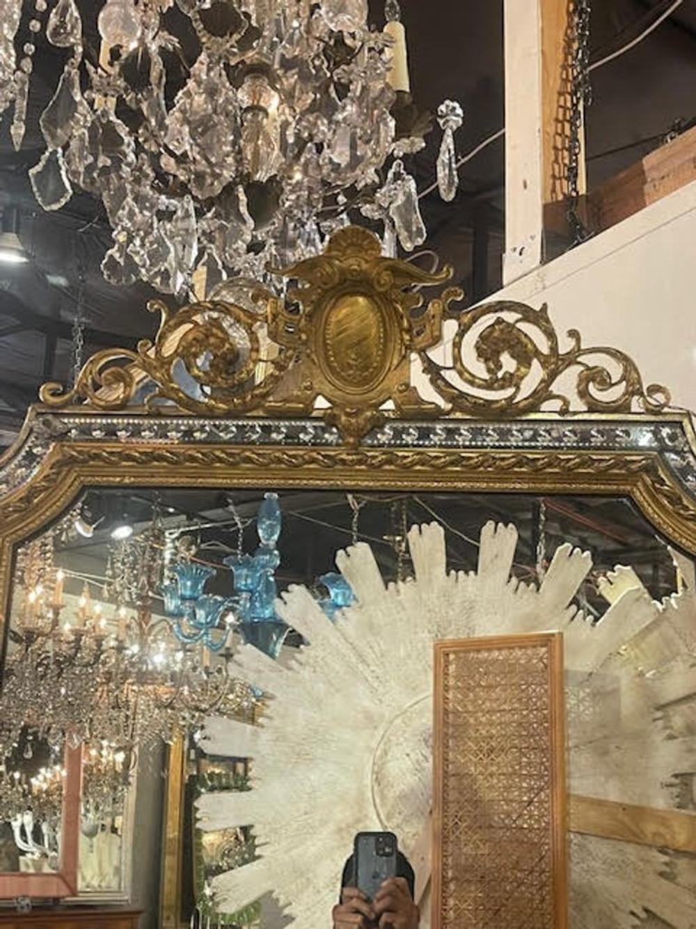 19th c. French Louis XVI Giltwood and Etched Mirror - Image 4