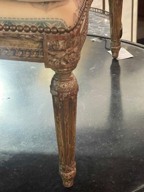 19th c. French Louis XVI Giltwood Ottoman - Image 4