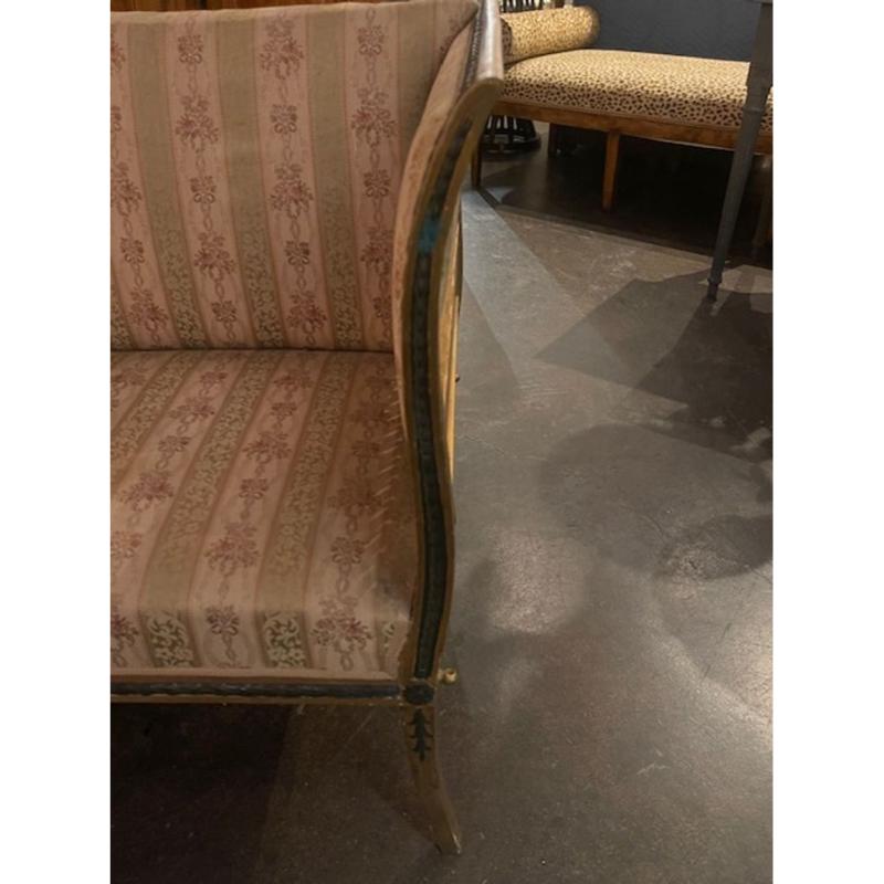19th c. Swedish Carved and Painted Settee - Image 4