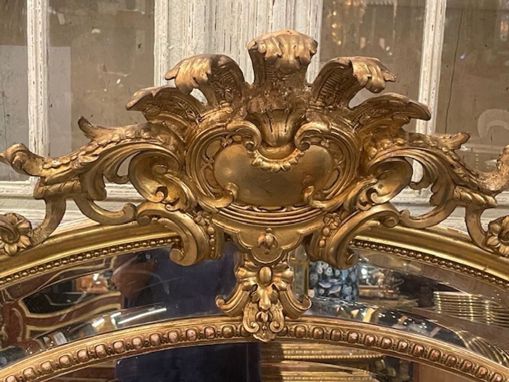 19th c. French Louis XV Giltwood Over Mantel Mirror - Image 4