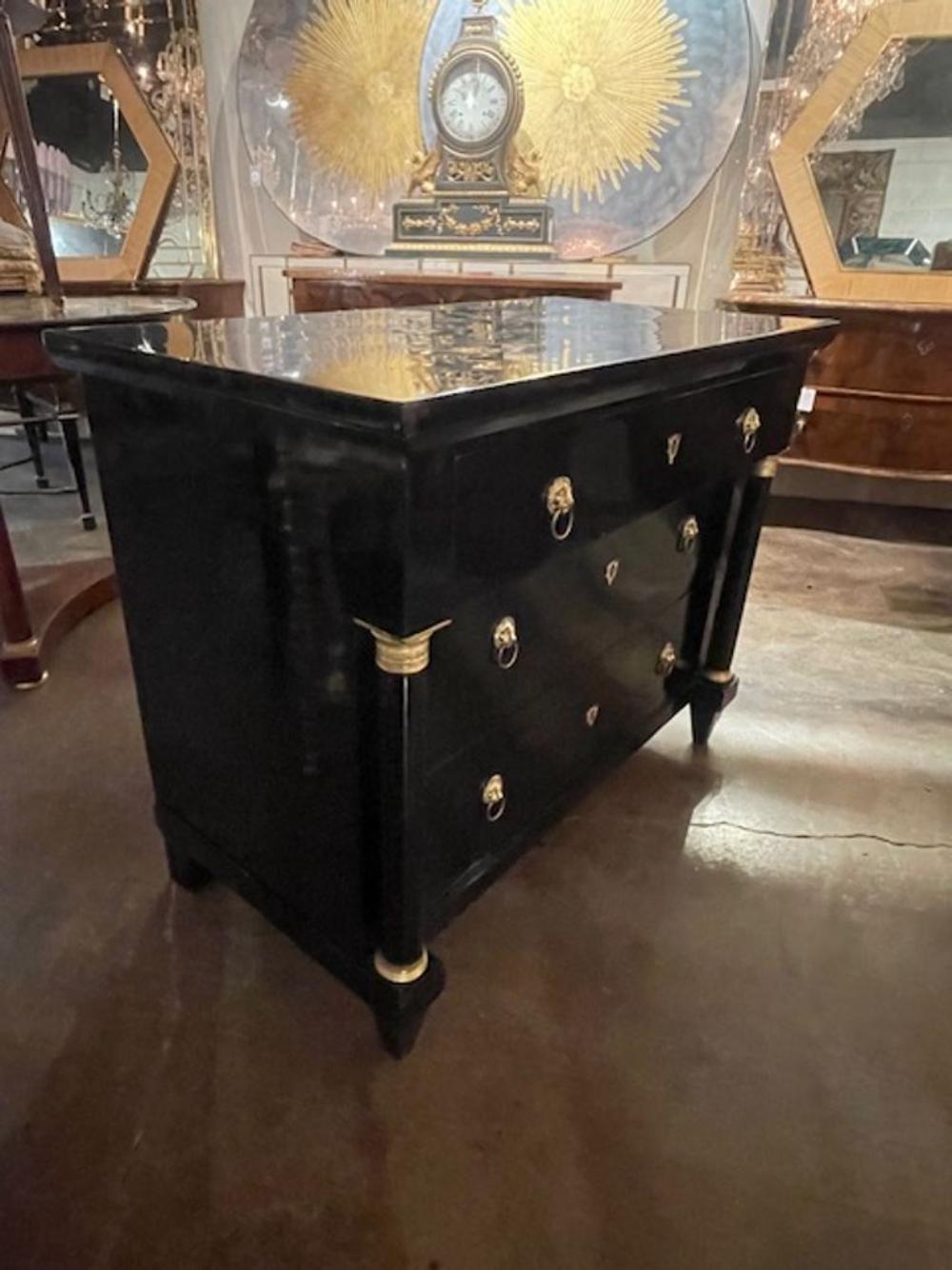 19th c. French Empire Black Lacquered Commode - Image 4
