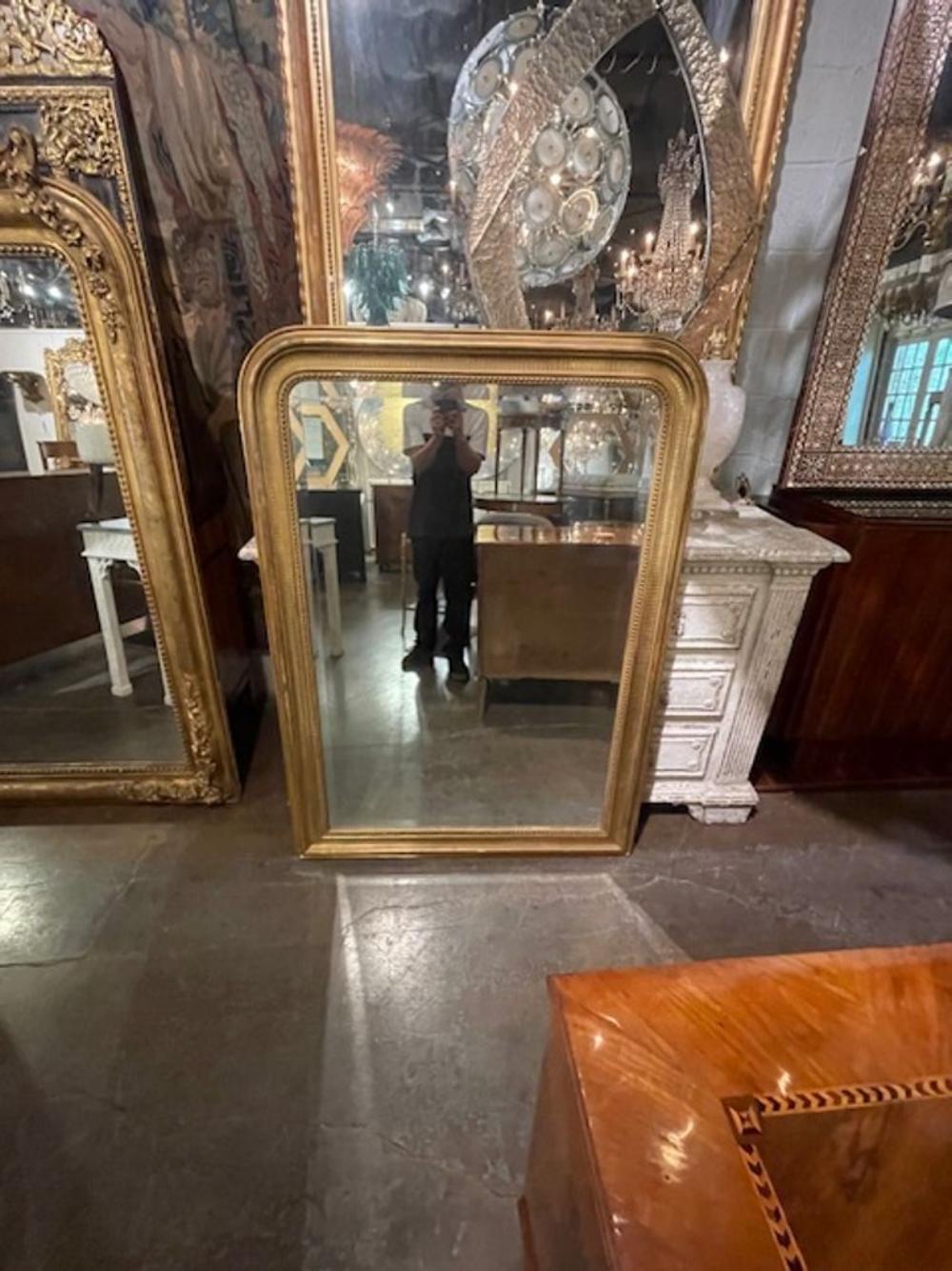 19th c. French Louis Philippe Mirror with Line Pattern Frame - Image 4
