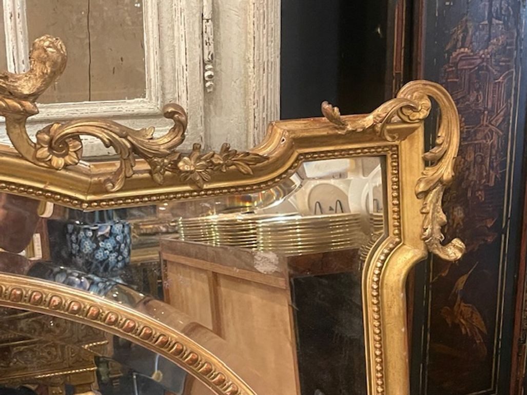 19th c. French Louis XV Giltwood Over Mantel Mirror - Image 5