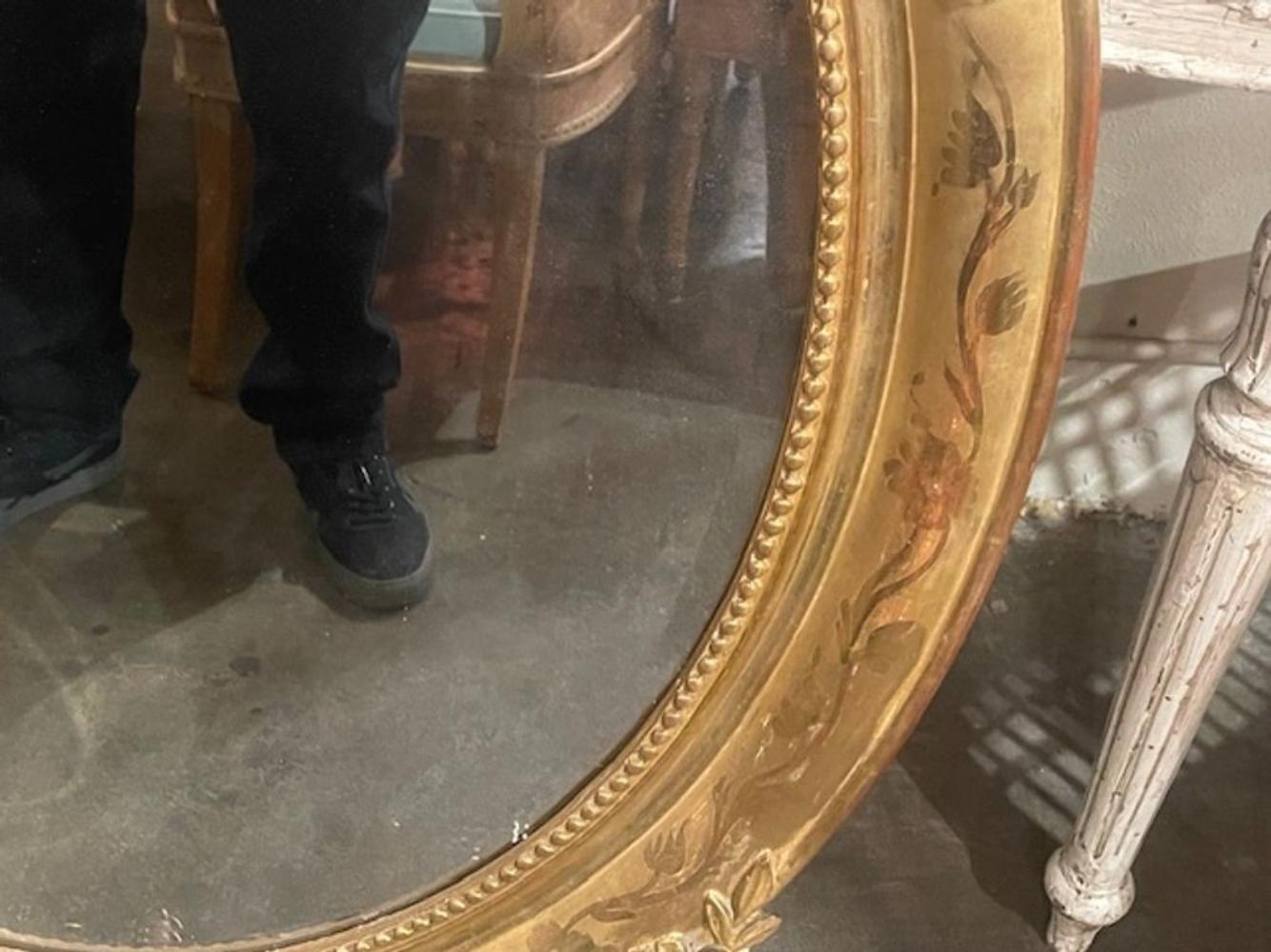 19th c. French Ornately Carved Giltwood Oval Mirror - Image 5