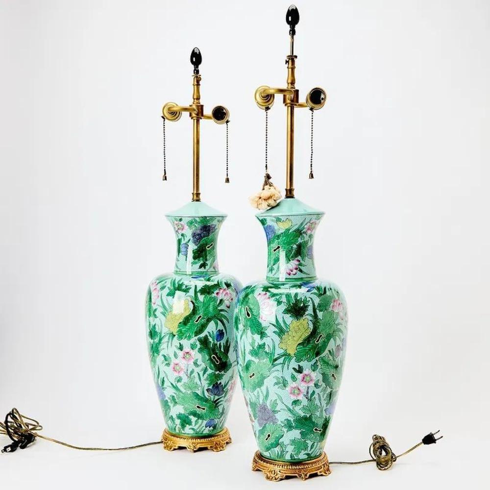 Pair of Vintage Chinese Enamel Vases as Lamps - Image 5