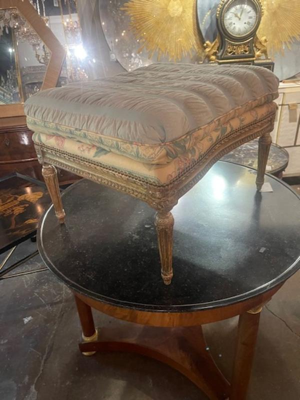 19th c. French Louis XVI Giltwood Ottoman - Image 6