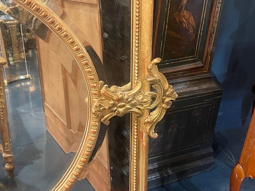 19th c. French Louis XV Giltwood Over Mantel Mirror - Image 6