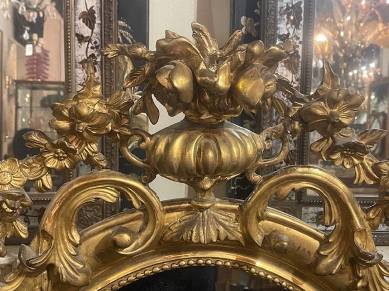 19th c. French Ornately Carved Giltwood Oval Mirror - Image 6