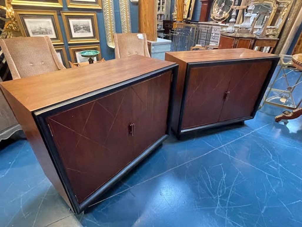 Pair of French MCM Brass Inlaid Mahogany and Ebony Side Cabinets - Image 7