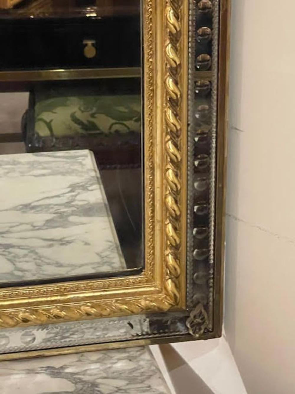 19th c. French Louis XVI Giltwood and Etched Mirror - Image 7