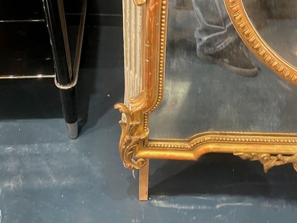 19th c. French Louis XV Giltwood Over Mantel Mirror - Image 7