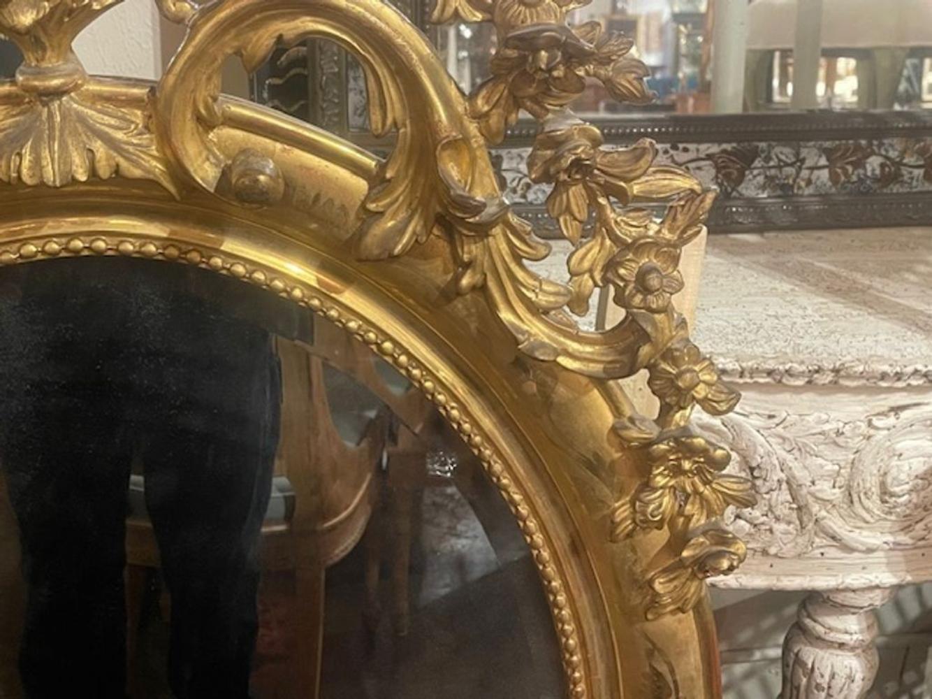 19th c. French Ornately Carved Giltwood Oval Mirror - Image 7