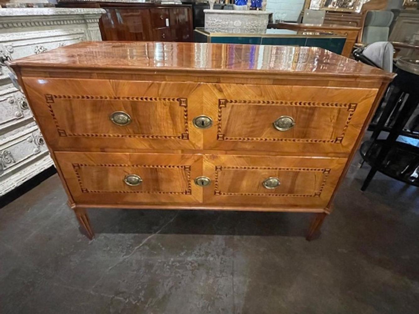 19th c. Biedermeier Walnut Inlaid Commode - Image 7