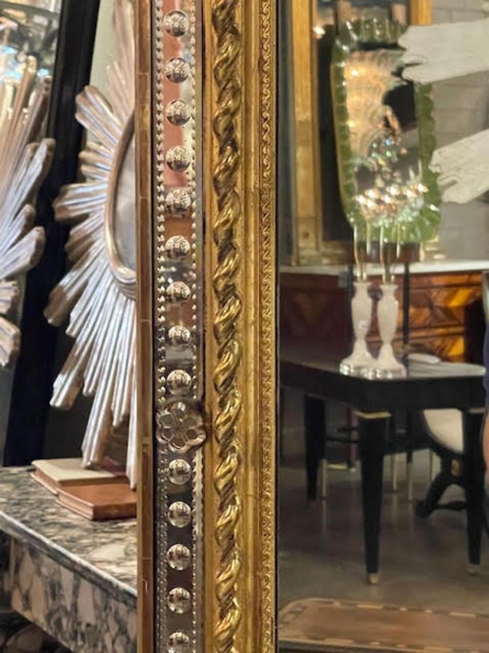 19th c. French Louis XVI Giltwood and Etched Mirror - Image 8