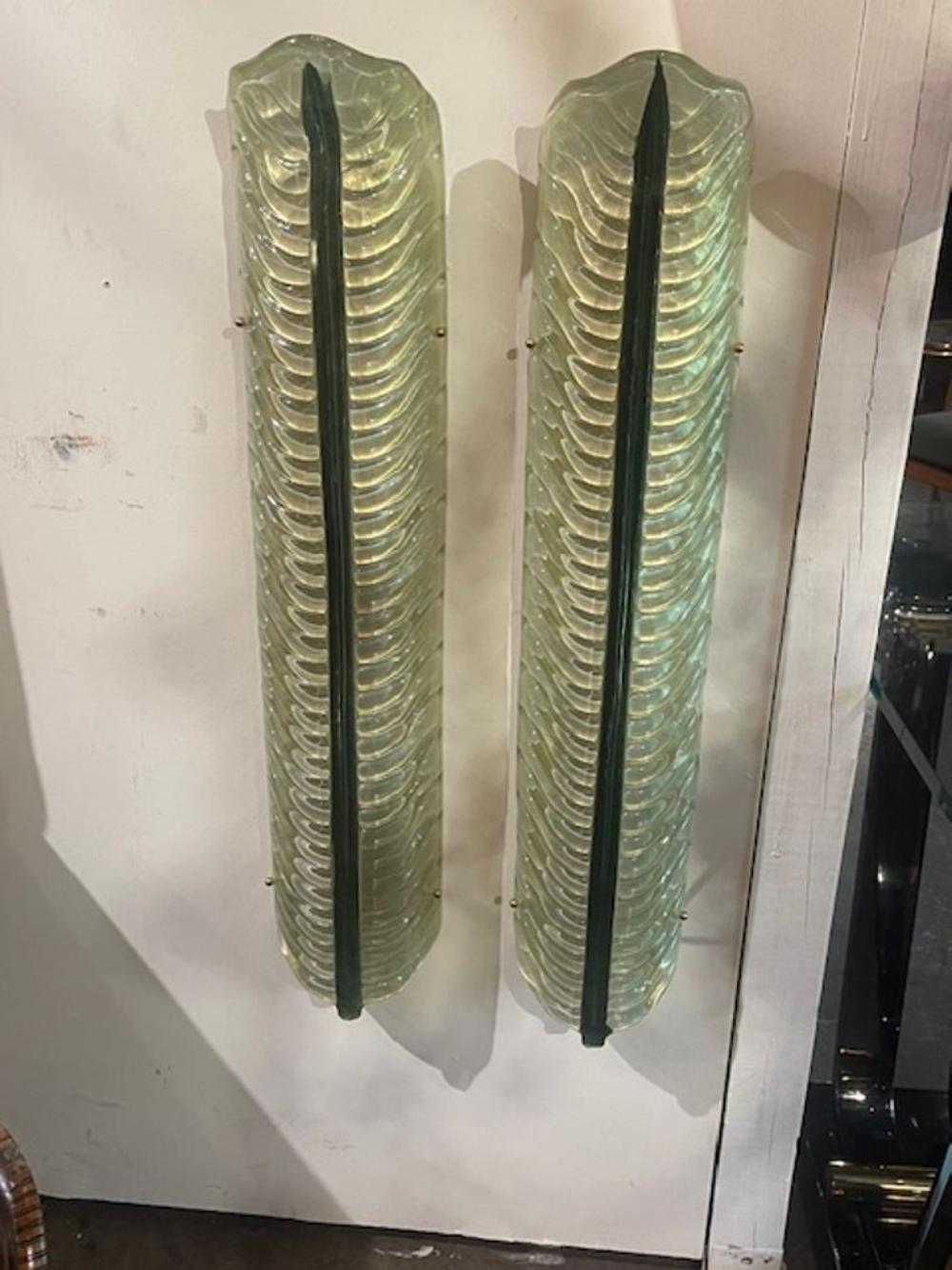 Pair of Modern Murano Large Green Leaf Sconces - Image 8