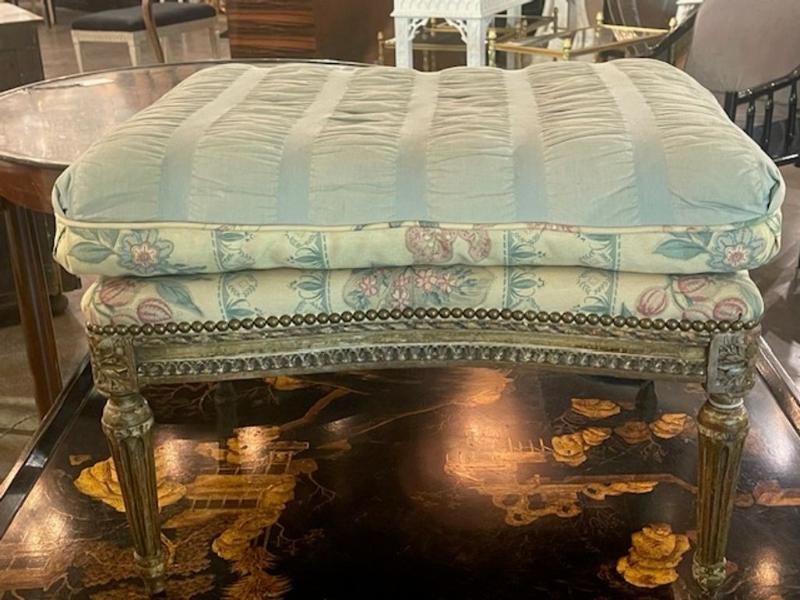 19th c. French Louis XVI Giltwood Ottoman - Image 8