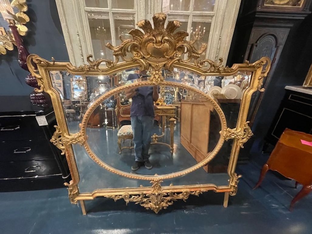 19th c. French Louis XV Giltwood Over Mantel Mirror - Image 8