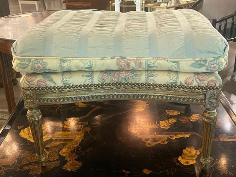 19th c. French Louis XVI Giltwood Ottoman - Image 9