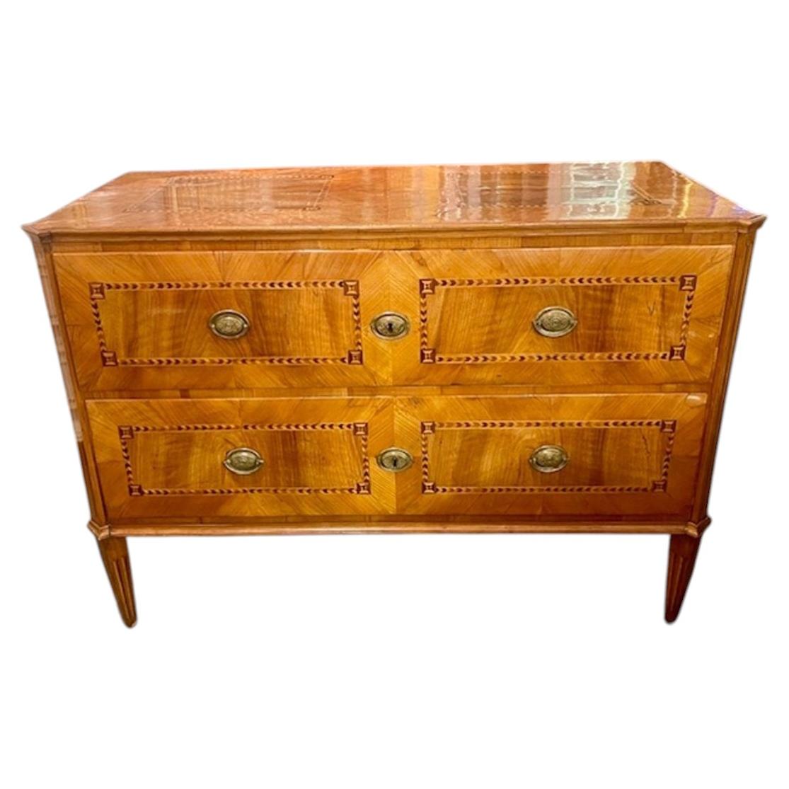 19th c. Biedermeier Walnut Inlaid Commode