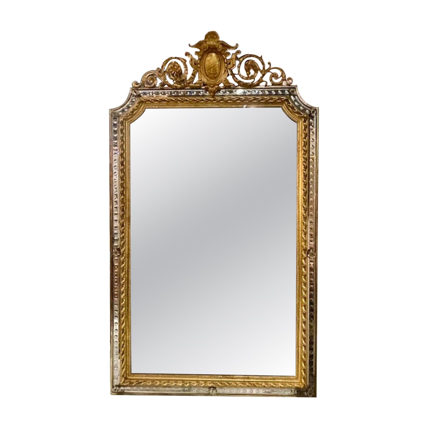19th c. French Louis XVI Giltwood and Etched Mirror