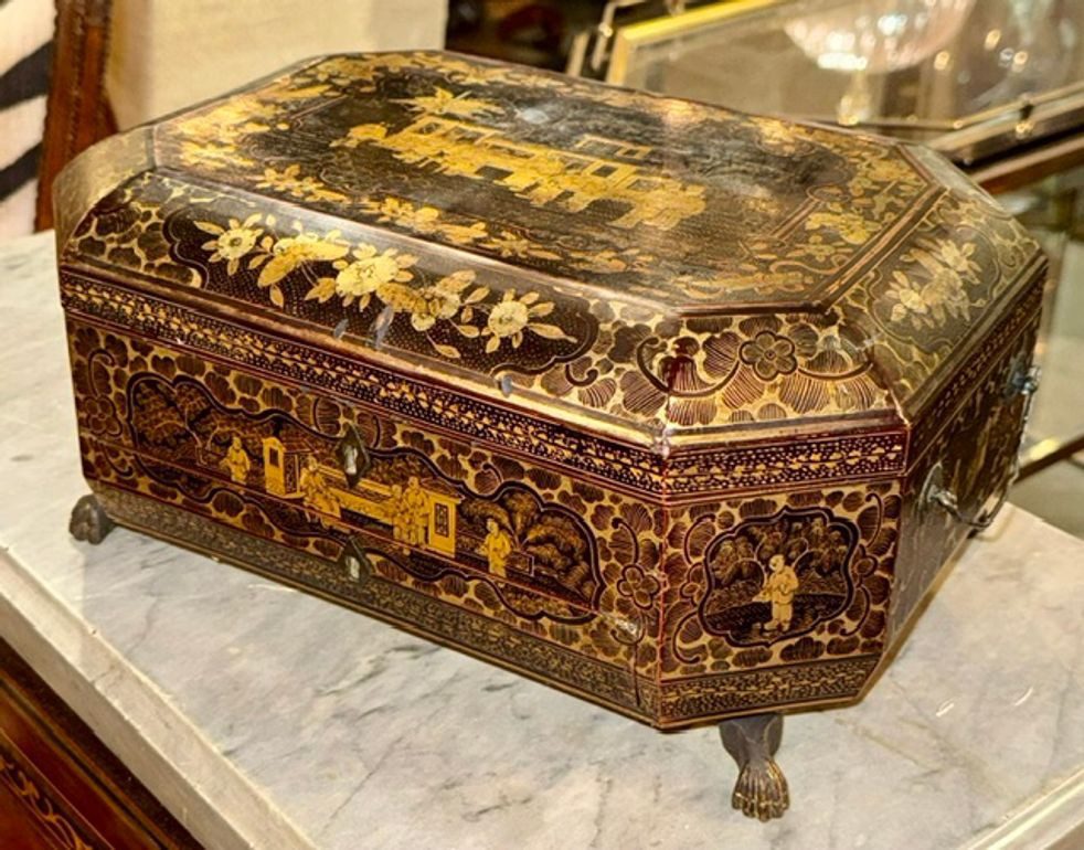 * antique box ୨୧ 19世紀の古い古い ボンボニエール 19th c. English Chinoiserie Sewing Box - Legacy Antiques