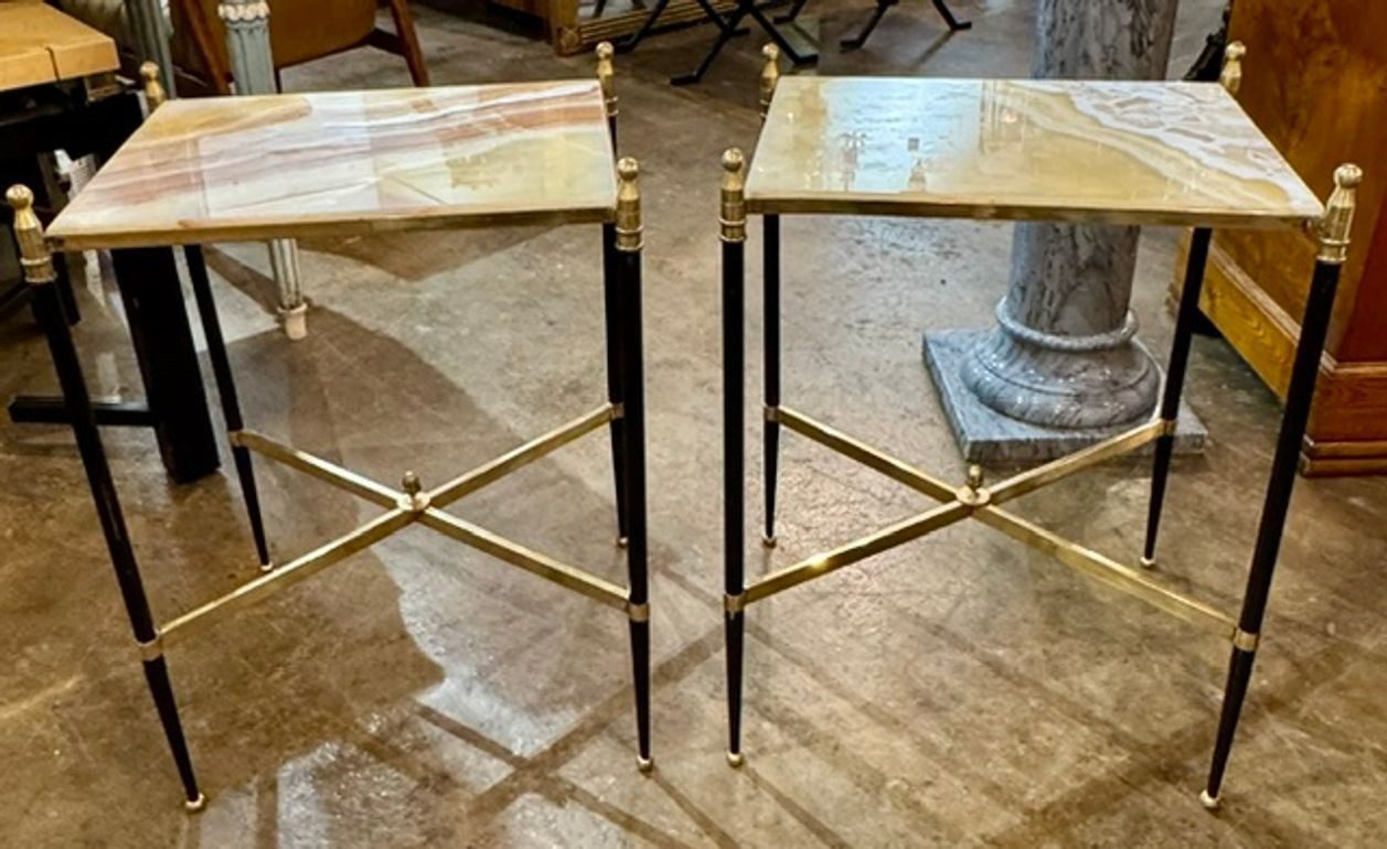 Pair of French Directoire’ Style Steel and Onyx Side Tables