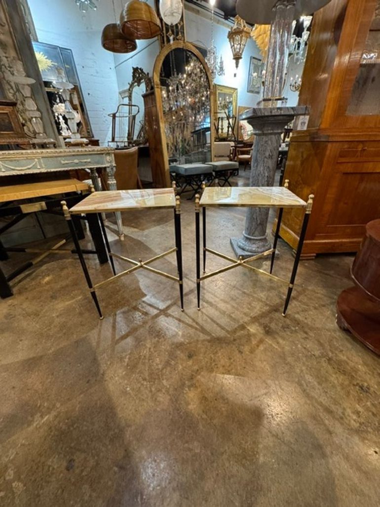 Pair of French Directoire’ Style Steel and Onyx Side Tables - Image 2