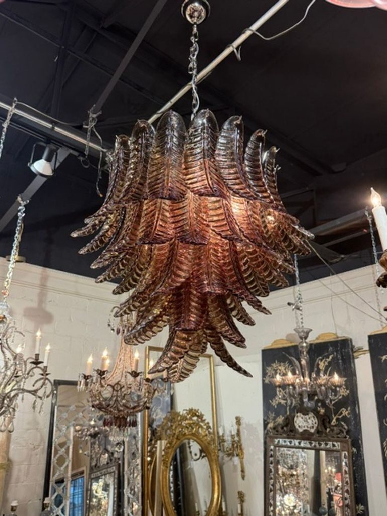 Murano Palm Leaf Chandelier in Tobacco Brown - Image 2