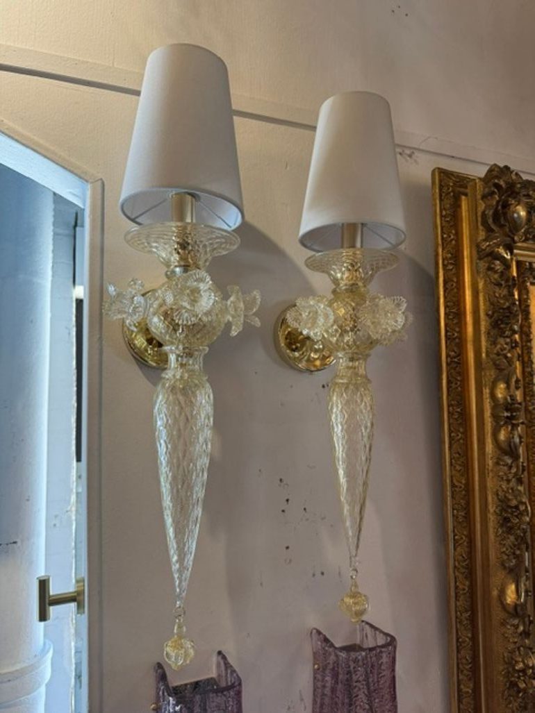 Murano Gold Venetian Style Flower Sconces - Image 2