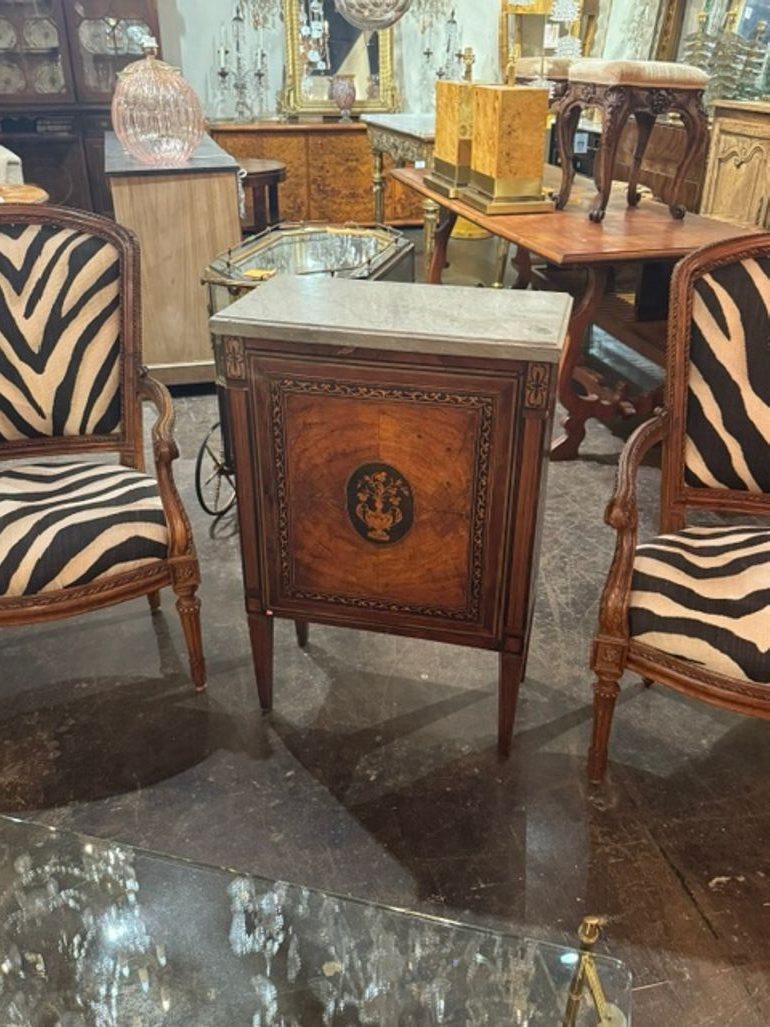 Early 19th Century Italian Inlaid Walnut Marble Top Side Table - Image 2