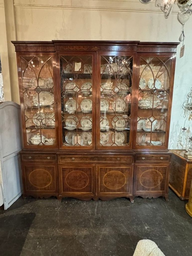 19th c. English George III Inlaid Mahogany Breakfront - Image 2