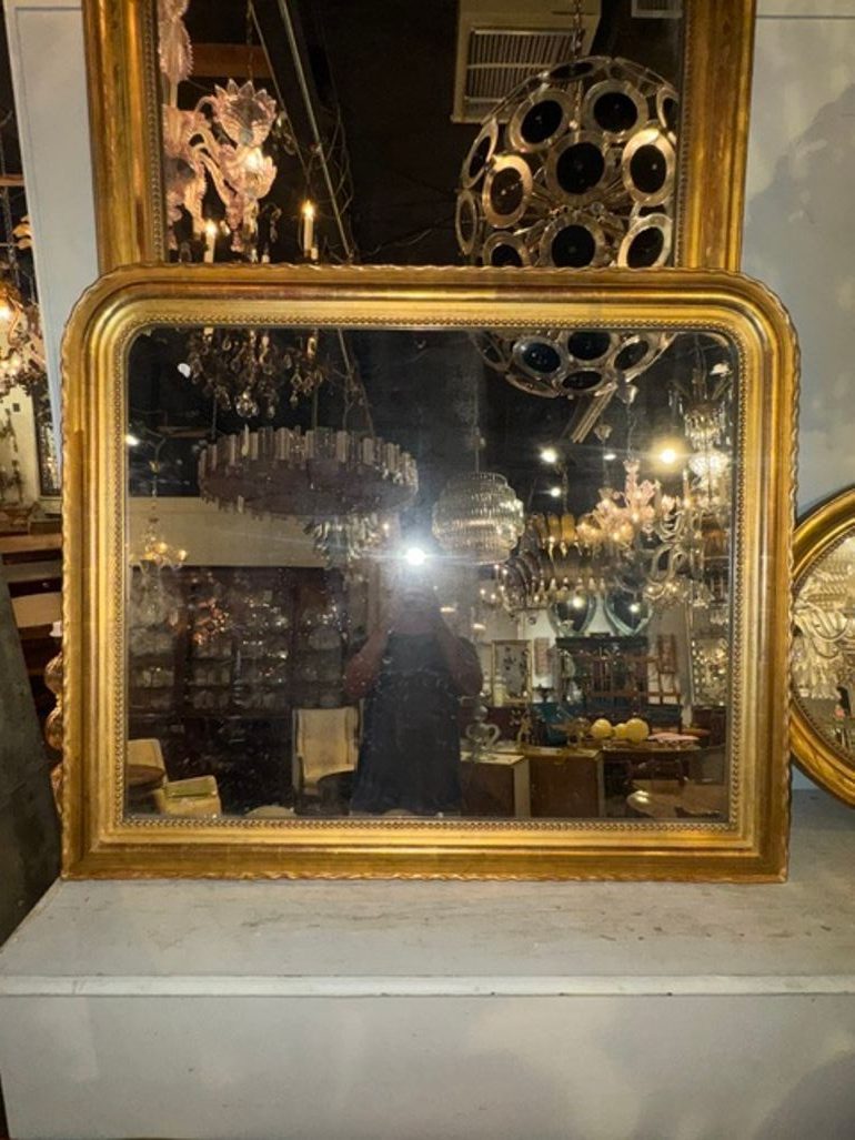 19th c. French Louis Philippe Giltwood Mirror in Rare Wide Scale - Image 2