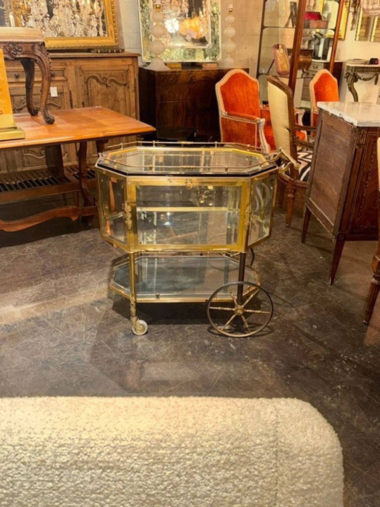 Vintage French Gilt Brass Bar Cart - Image 2
