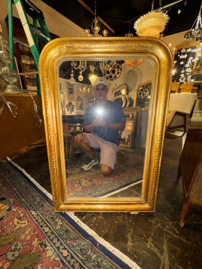 Fine 19th c. French Louis Philippe Mirror with Greek Key Frame - Image 2